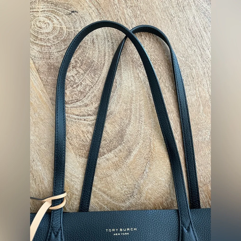 Tory Burch Black Leather Tote with Tan Accent